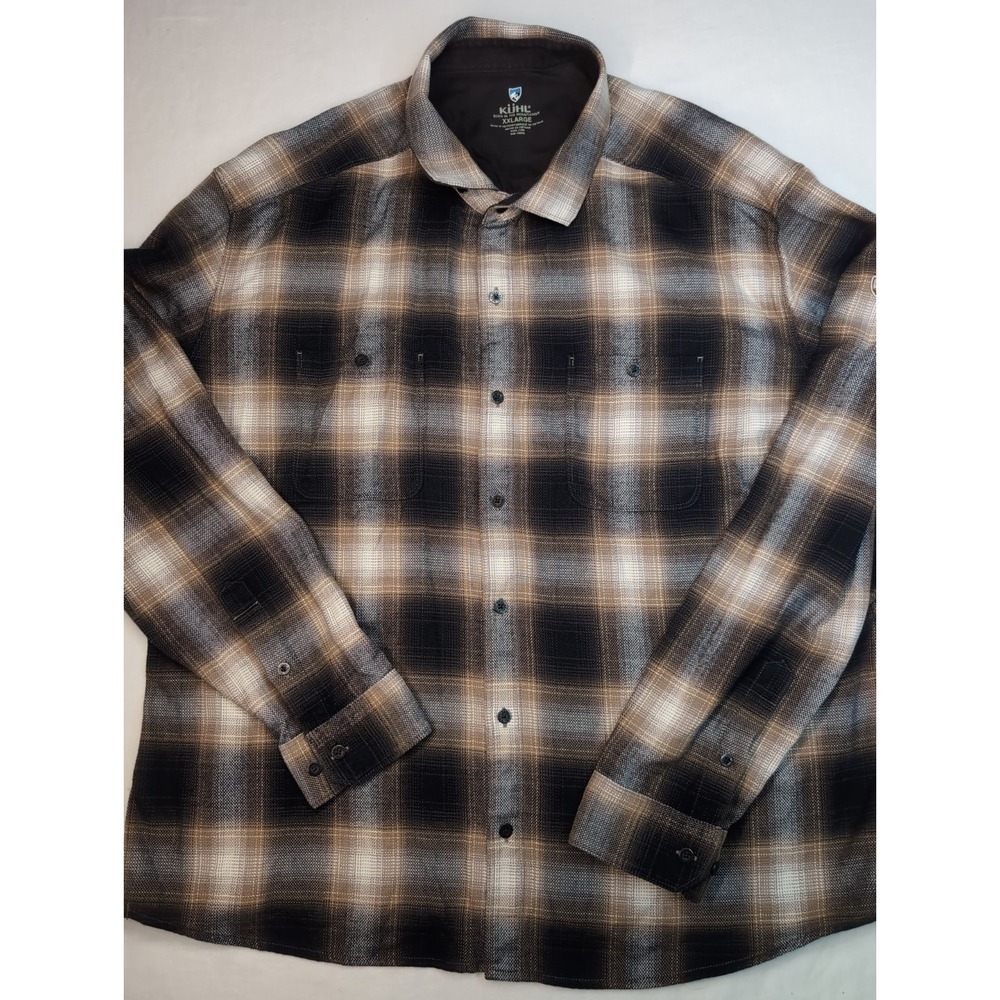 Kühl Men's XXLarge Law Plaid Flannel long-sleeve button-down shirt Brown Tan